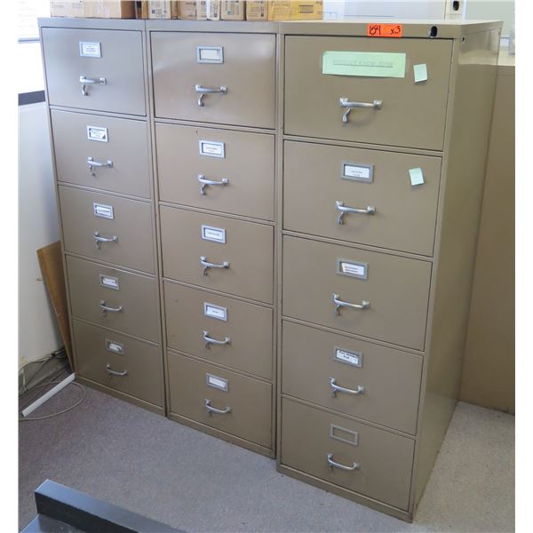 Qty 3 Metal 5-Drawer Filing Cabinets 18"x57"H (each)