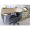 Image 1 : Qty 2 Metal Desks w/ Laminate Tops & Drawers w/ 1 Rolling Chair  (contents not included)