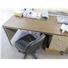 Image 3 : Qty 2 Metal Desks w/ Laminate Tops & Drawers w/ 1 Rolling Chair  (contents not included)