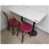 Image 1 : Qty 2 Square Tables on Pedestal Bases 24"x24"x30" w/ 2 Wooden Chairs