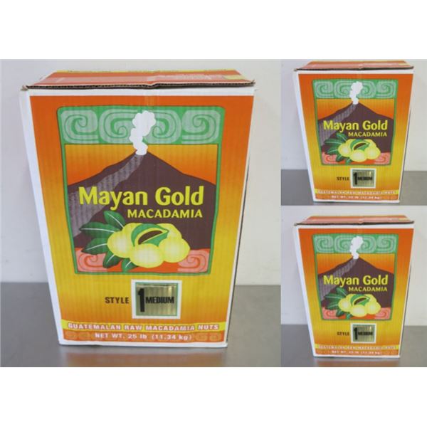 Qty 3 Boxes Mayan Gold Guatemalan Raw Macadamia Nuts Style 1 Medium 25 lb