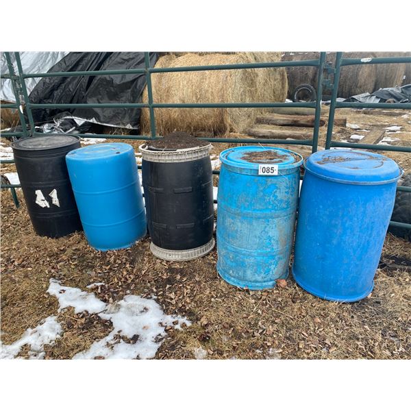 Five- 45-gal plastic drums (selling all together)