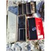 Image 1 : Plastic tool box 9" x 25"; metal tool box 8" x 31"; wood box set up for chain saw 9" x 28"; tackle b