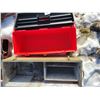 Image 2 : Plastic tool box 9" x 25"; metal tool box 8" x 31"; wood box set up for chain saw 9" x 28"; tackle b