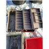 Image 4 : Plastic tool box 9" x 25"; metal tool box 8" x 31"; wood box set up for chain saw 9" x 28"; tackle b