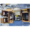Image 1 : 1 outdoor lamp; 2 boxes electrical misc.; 1 box large quantity electrical outside plug covers; 2 box