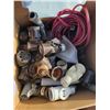 Image 7 : 1 outdoor lamp; 2 boxes electrical misc.; 1 box large quantity electrical outside plug covers; 2 box