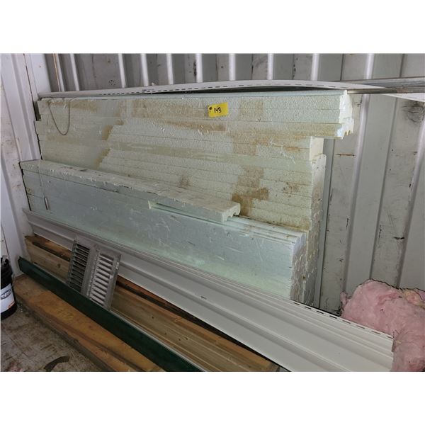 Styrofoam pipe insulation; quantity of wood; eve trough; vent