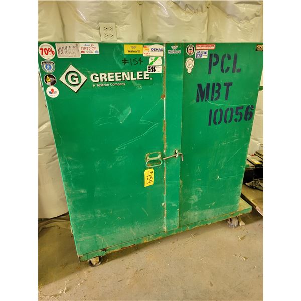 GREENLEE metal cabinet, 3-shelf, 28" deep x 4' wide x 57", on casters,
