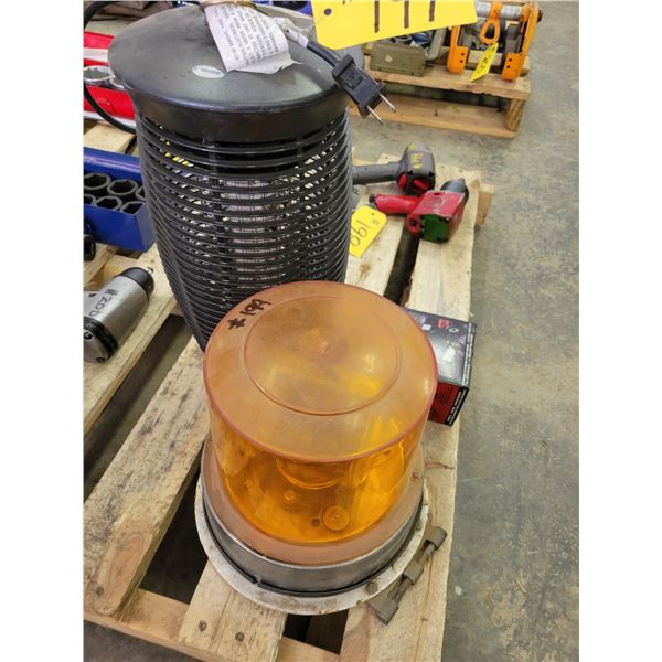 Bug zapper; lawn mower tune up kit; orange rotating light