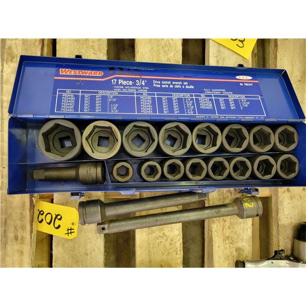 3/4" drive impact sockets 2" - 7/8", full set never used; 2 extensions