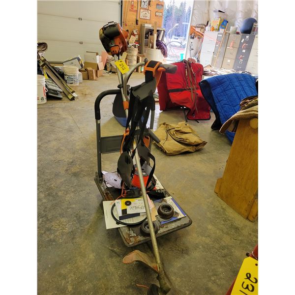 HUSQVARNA weed trimmer 323R; extra whip heads; roll whip line; saw blades