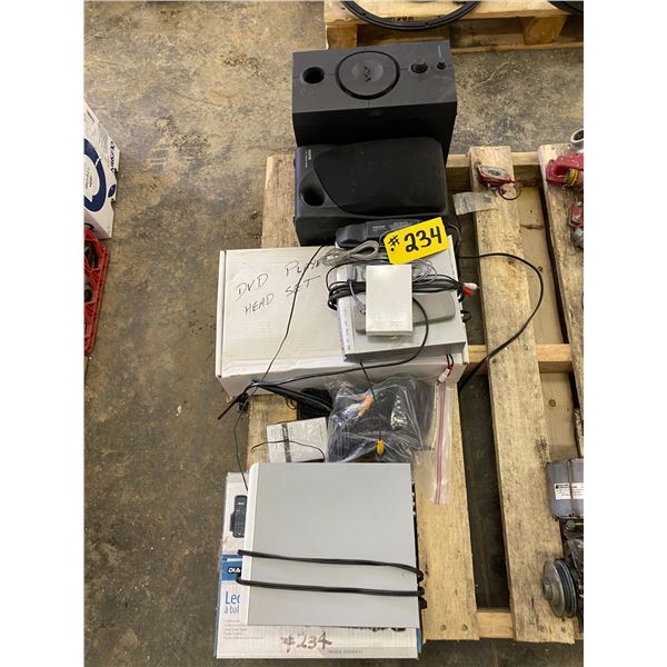 Four DVD players; speakers