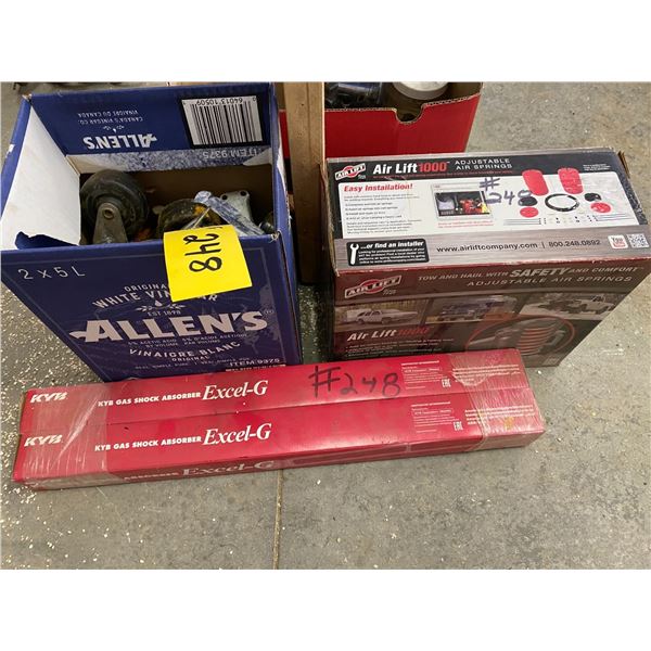 Castors; front air bags; front shocks