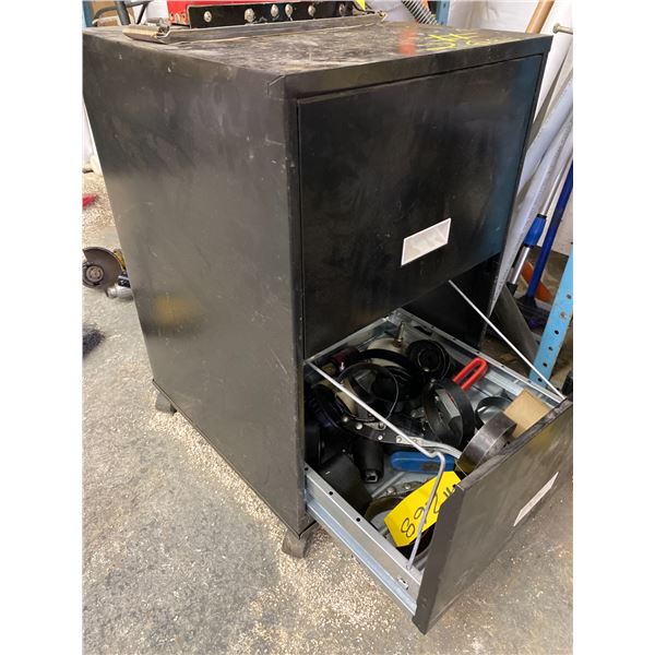 2-drawer metal cabinet; qty of oil filter wrenches