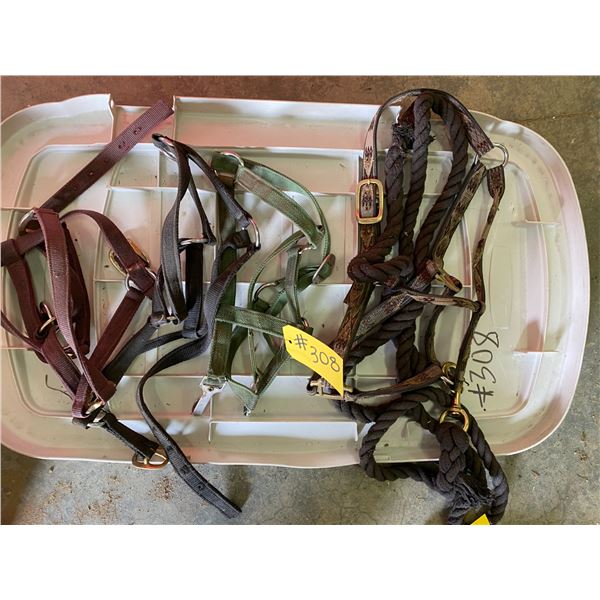 1 lead rope; 4 horse bridles, container not included