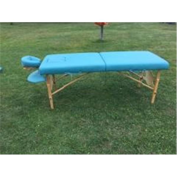 Portable massage table: Pinel Fine Wood Products Geo Moventis custom built (oak), width: 25", height