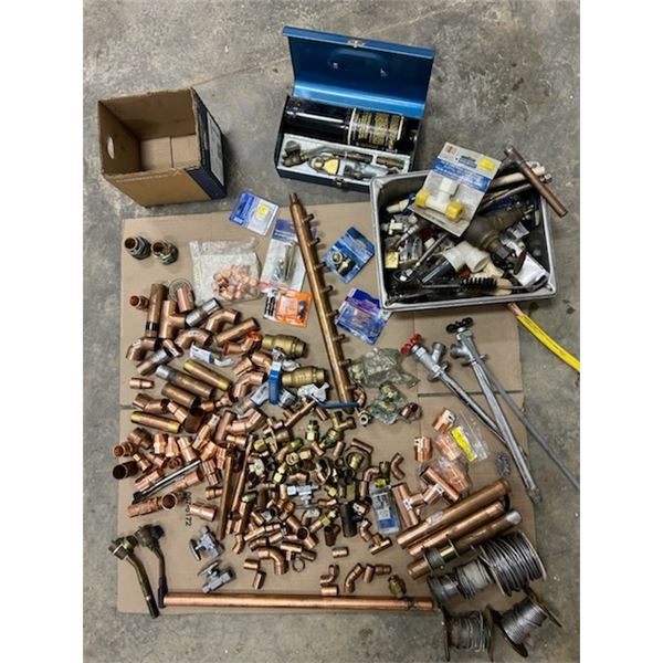 Qty of copper pipe fittings c/w torch