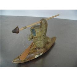 Soapstone hunter in kayak made by Alfred Curtis