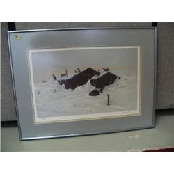 Framed, signed and numbered 292 of 850 John Van Zyle, dogs and building deep in snow (85)