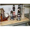 Image 4 : Shelf of nautical items: 5 model ships, "WELCOME ABOARD" lifesaver sign, bookends, 5 smaller lightho