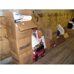 Lot of: pots, pans, bedroom lamps, clothing, utensils- approx. 10 boxes (104)