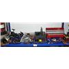 Image 1 : Shelf full of: misc. fishing reels, 115-piece drill bit set, Dremmel Roto-tool (104)