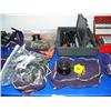 Image 3 : Shelf full of: misc. fishing reels, 115-piece drill bit set, Dremmel Roto-tool (104)