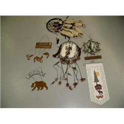 Lot of: 2 dreamcatchers; "Gone Fishing" welcome sign; metal bear welcome sign (104)