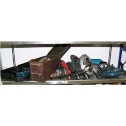 Lot of: 4 drills, 7-1/4" Skil saw, Black & Decker Jig saw, Makita cordless 3-3/8 circuit saw, ammo b