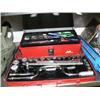 Image 3 : Box of misc. tools, soldier, 1/2" drive socket set, ratchet socket set, tool box with misc. tools, b