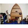 Image 2 : Lot of: small wooden boat shelf, small wooden keepsake box, wolf night light, 2 small metal moose ca
