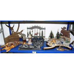 Lot of: carved moose antler key holder with eagle heads, set of 4 wildlife coasters- duck, set of tr