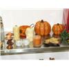 Image 3 : Whole shelf of: box of Christmas tree ornaments, Presto Pressure Canner and Cooker, 2 wooden pumpkin
