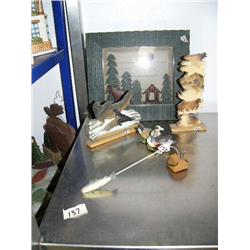 Shadow box with moose, wooden display seal puzzle, wooden display puzzle with various Alaska animals