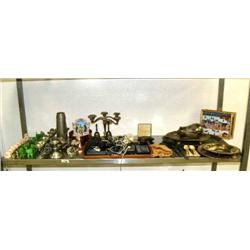 Collection of glass animals, pewter glasses, assorted silver plate, silver plated candelabra, Trans-