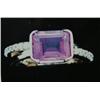 Image 1 : Amethyst and Diamond Lady's Ring 14 K yellow gold- amethyst is emerald cut, approx. 2.50 carats, tra