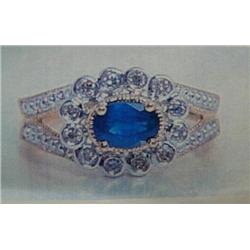 Sapphire and Diamond Lady's Ring 14 K yellow gold- sapphire is oval, faceted, approx. 0.50 carats, s