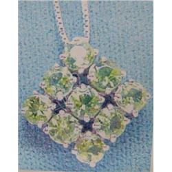 Peridot Pendant and Chain 14 K white gold- peridcot are round, faceted, approx. 2.50 carats, transpa