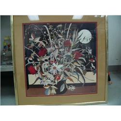 Signed framed print of winter flowers