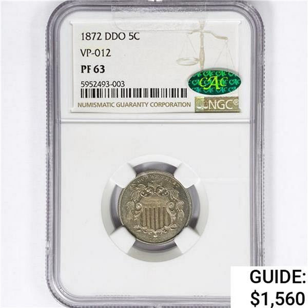 1872 CAC Shield Nickel NGC PF63 DDO