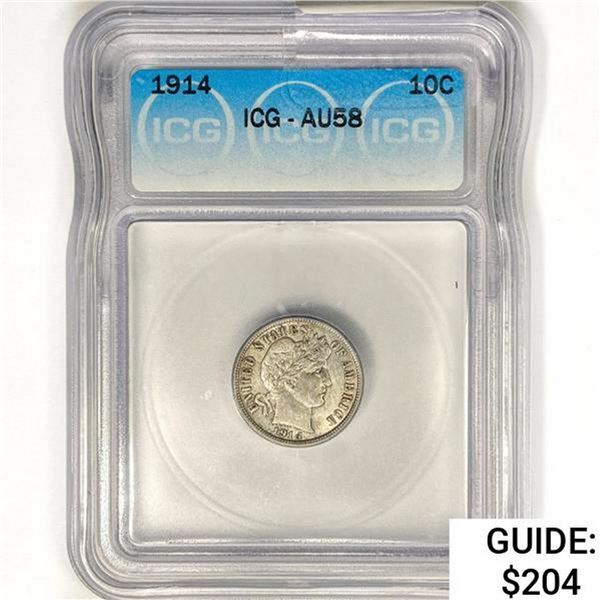 1914 Barber Dime ICG AU58