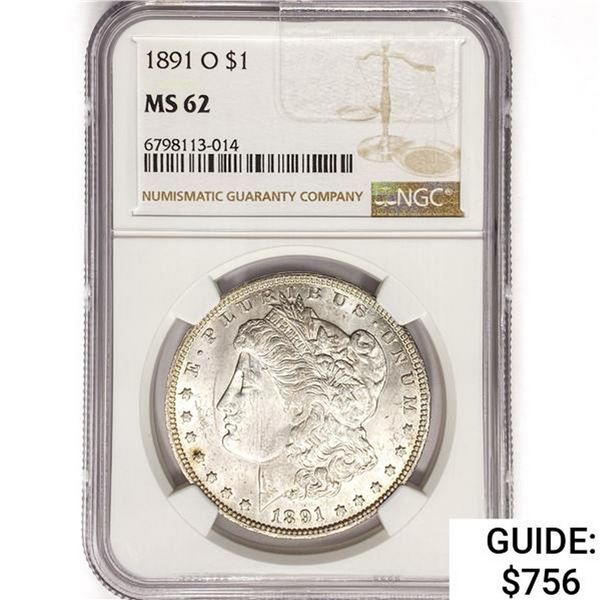 1891-O Morgan Silver Dollar NGC MS62