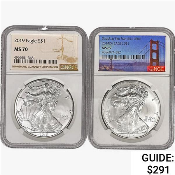 2014 & 2019 Silver Eagle NGC MS69/70