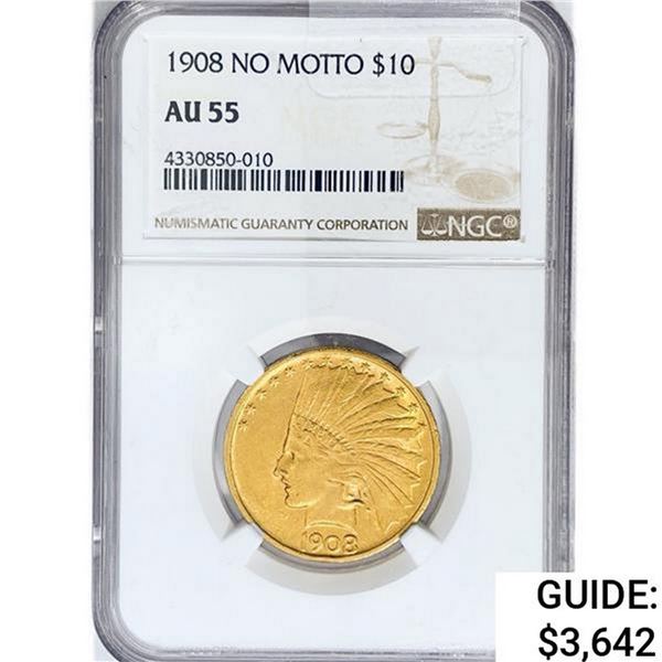 1908 $10 Gold Eagle NGC AU55