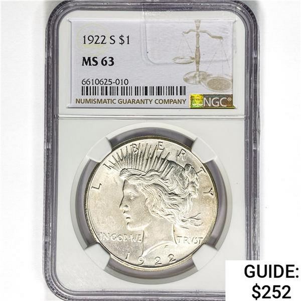 1922-S Silver Peace Dollar NGC MS63