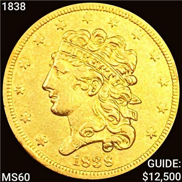 1838 $5 Gold Half Eagle UNCIRCULATED