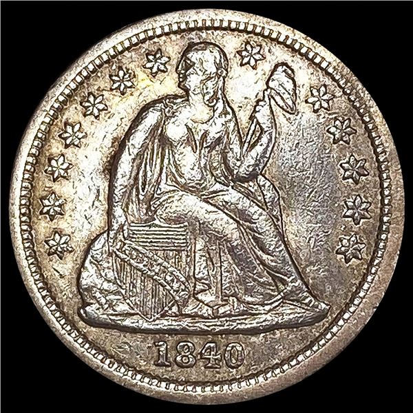 1840 W/ Drapery Seated Liberty Dime CLOSELY UNCIRCULATED