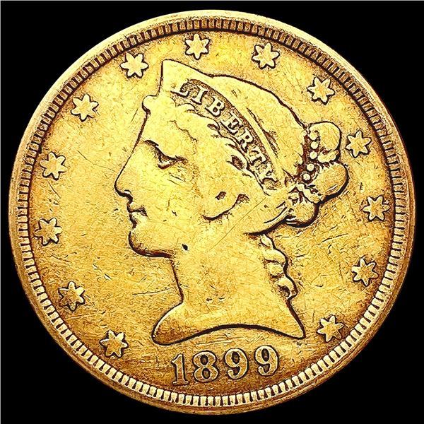 1899-S $5 Gold Half Eagle NICELY CIRCULATED