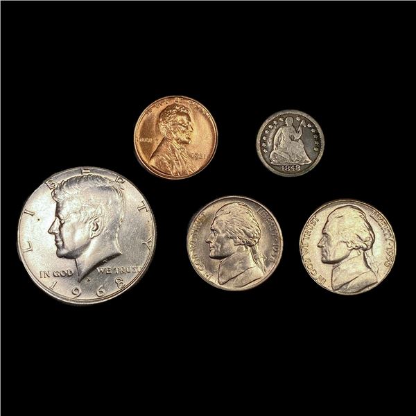 [5] Varied US Coinage (1848, 1931, 1938-D, 1950-D,